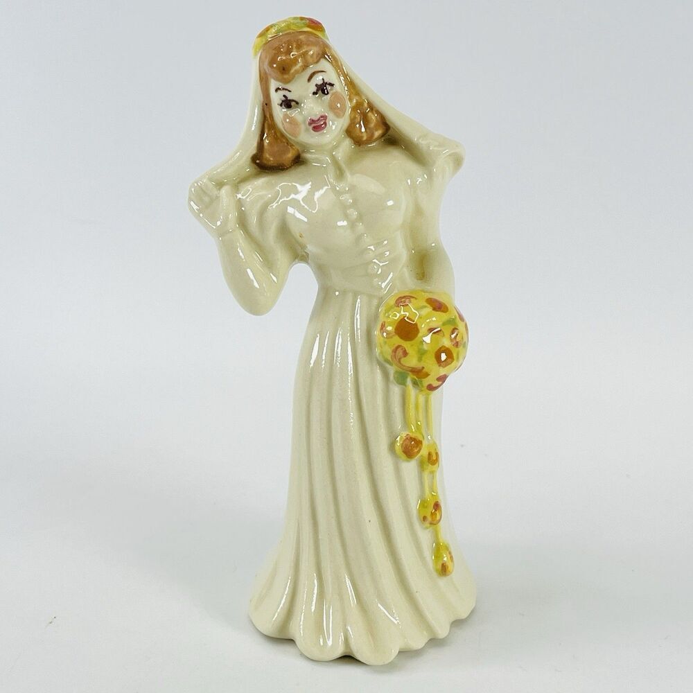 Vtg 1950s MCM Wedding Cake Topper Decor Bride Ceramic Figurine 5" Retro Bridal